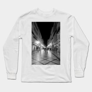 Strolling in Coimbra at Night - BW Long Sleeve T-Shirt